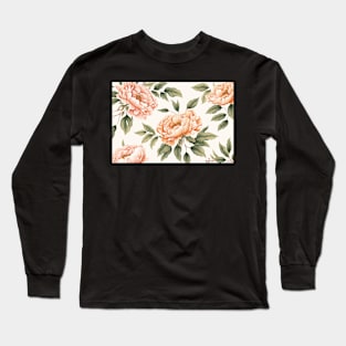 Floral Garden Botanical Print with Peonies Long Sleeve T-Shirt